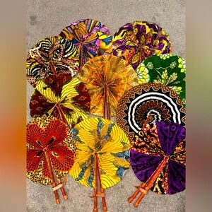 Print Fan/ African Print Folding Hand Fan/ Handmade Leather